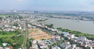 Toàn cảnh khu đất SOMA The First ba mặt giáp sông tại phường Trấn Biên, Đồng Nai nhìn từ trên cao